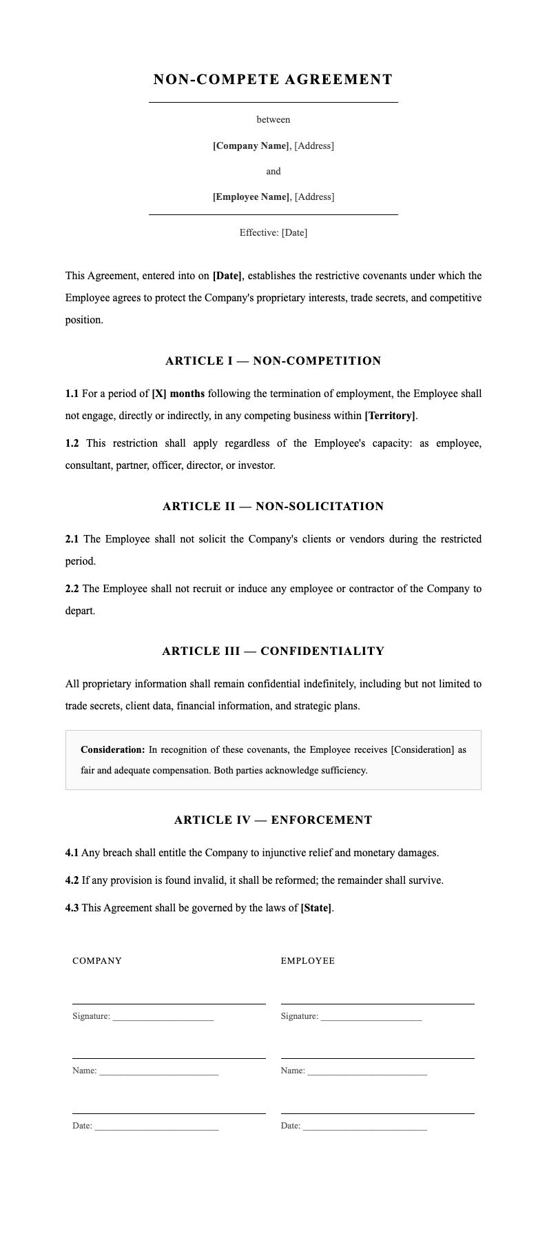 Dissertation Formal Non Compete Agreement